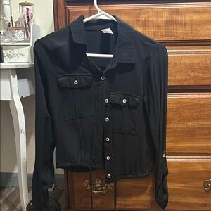 Black Button-Up Shirt with Pockets